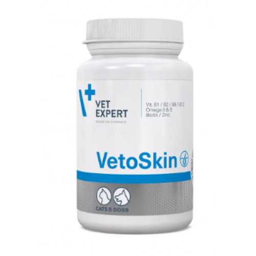 Vet Expert VetoSkin（狗和貓的皮膚和毛髮補充劑）60粒旋轉膠囊